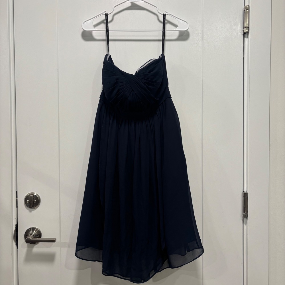 Jenny Yoo Collection Navy Blue Chiffon Pleated Sweetheart Cocktail Dress Size 4
